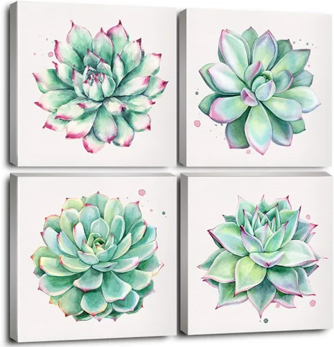 Miniatura 32 de YOOOAHU - 4 unidades de arte de pared de impresión en lienzo con diseño de océano, animales marinos, tortuga marina, caballito de mar, ballena, Verde