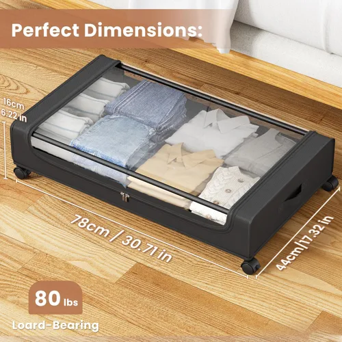 Miniatura 2 de Contenedores de almacenamiento debajo de la cama con tapa transparente, almacenamiento grande debajo de la cama con ruedas, contenedores de 6.22