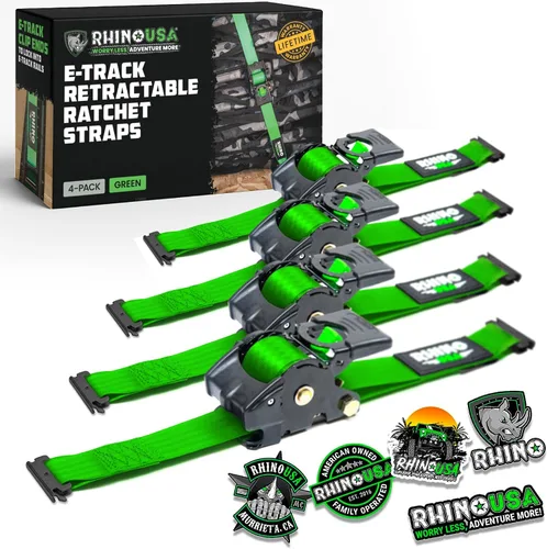 Miniatura 10 de Rhino USA Correas de trinquete retráctiles E-Track de 2 x 10 pies: resistencia máxima a la rotura de 3033 libras Compatible solo con sistemas
