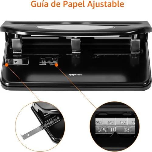 Miniatura 2 de Amazon Basics Perforadora de 2/3 agujeros, semiajustable, capacidad de 30 hojas, color negro