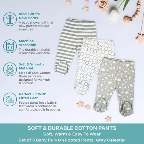 Miniatura 4 de Spasilk Paquete de 3 pantalones de algodón de poner con pies para bebés niños