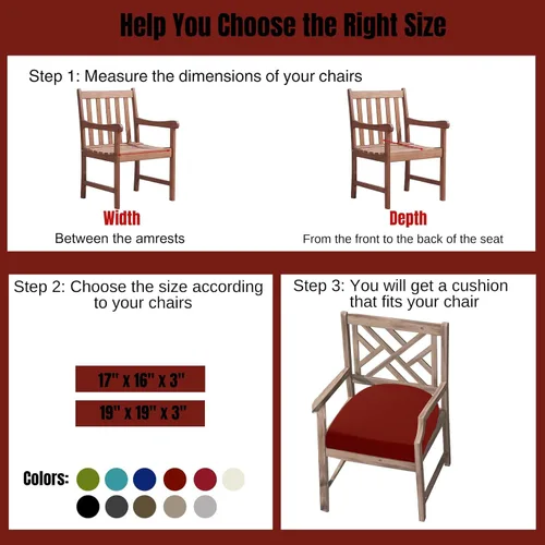 Miniatura 4 de idee-home Juego de 2 cojines de silla al aire libre, cojines de silla de patio de 19" x 19" x 3" gruesos impermeables con lazos para muebles