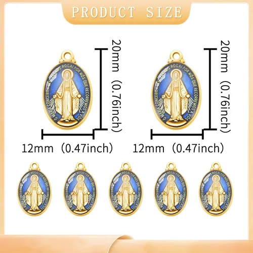 Miniatura 2 de 60 piezas de colgante de medalla milagrosa esmalte azul acento para hombres mujeres protección joyería católica encanto para bricolaje rosario