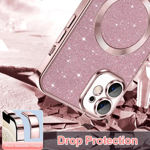 Miniatura 86 de Hython Funda para iPhone 14 Pro Max con purpurina, fundas magnéticas transparentes para teléfono con protector de lente de cámara