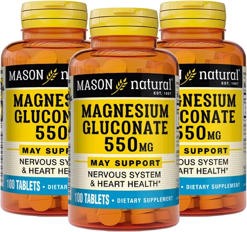 Mason Natural Gluconato de magnesio 550 mg - Corazón saludable y sistema nervioso, función muscular mejorada y niveles de presión arterial, 100
