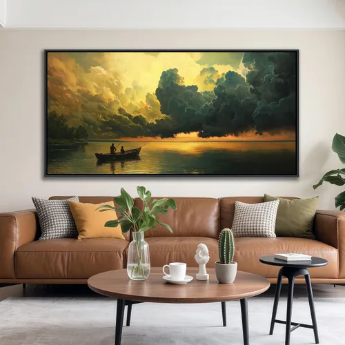 Miniatura 23 de YCPRIMER Gran Arte de Pared de Paisaje para Sala de Estar, Lienzo de Decoración de Pared con Flores, Arte de Decoración en Azul y Morado, Cuadro