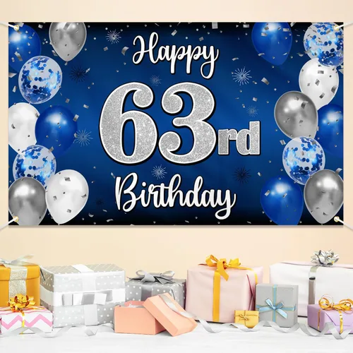 Miniatura 183 de Decoración de feliz cumpleaños 35, globo azul y plateado de 35 años, cartel grande de telón de fondo de cumpleaños, suministros para fiesta de 35th