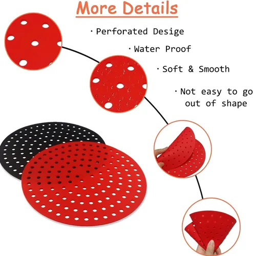 Miniatura 5 de Forros de silicona reutilizables para freidora de aire, 2 paquetes, redondos de 8 pulgadas, antiadherentes, sin BPA, accesorios reutilizables