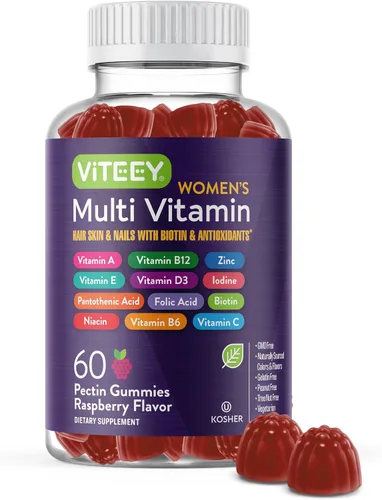 Viteey Gomitas multivitamínicas para mujer, apoyo inmunológico, vitaminas y minerales esenciales 12 en 1, vitamina A, C, D3, E, B6, B12, ácido