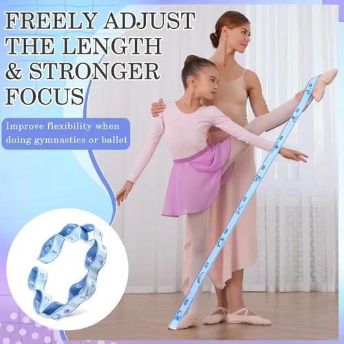 Miniatura 5 de Correa de estiramiento para niños, banda elástica de gimnasia para estiramiento de ballet y danza con 8 bucles, correa de resistencia ajustable