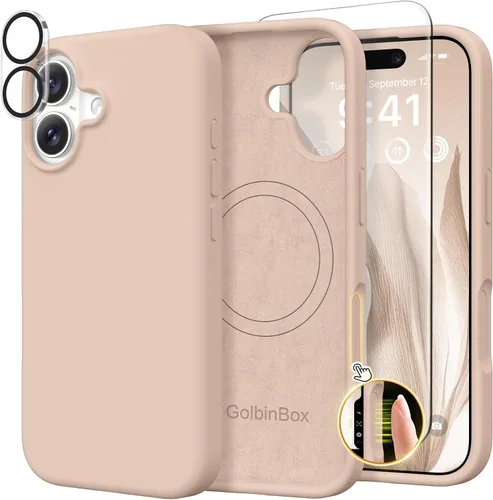 Miniatura 65 de GolbinBox Funda magnética para iPhone 17, compatible con MagSafe, cubierta de silicona integrada para control de cámara, funda de silicona líquida a