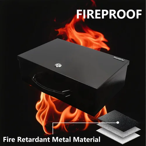 Miniatura 3 de Yuanshikj Caja Fuerte Ignífuga con Cerradura para Documentos, Cerradura de Acero de Seguridad con Asa de Transporte, para Artículos Personales