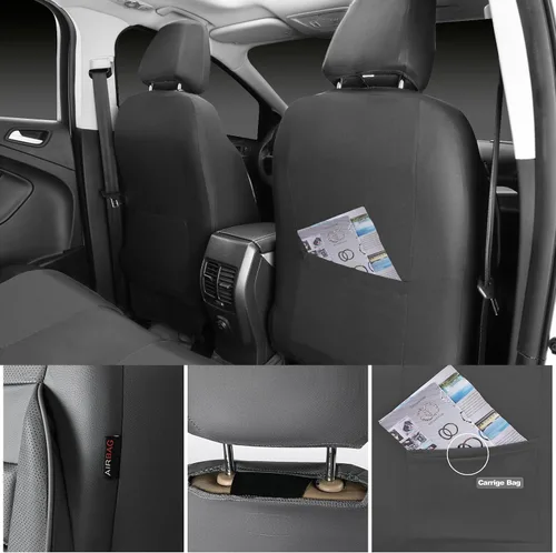 Miniatura 5 de CAR PASS Juego completo de fundas de asiento de cuero, universal, resistentes al agua, soporte de respaldo de espuma 3D, comodidad de lujo, 5 Gris