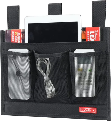 Miniatura 10 de Zafit Organizador colgante para mesita de noche, organizador de almacenamiento para revistas, teléfono, control remoto (4 bolsillos, negro)