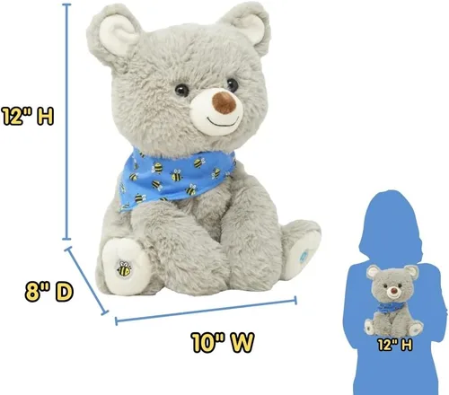 Miniatura 2 de Cuddle Barn My Bear Coby - Animal de peluche animado de oso de peluche, canto gris de 11 pulgadas
