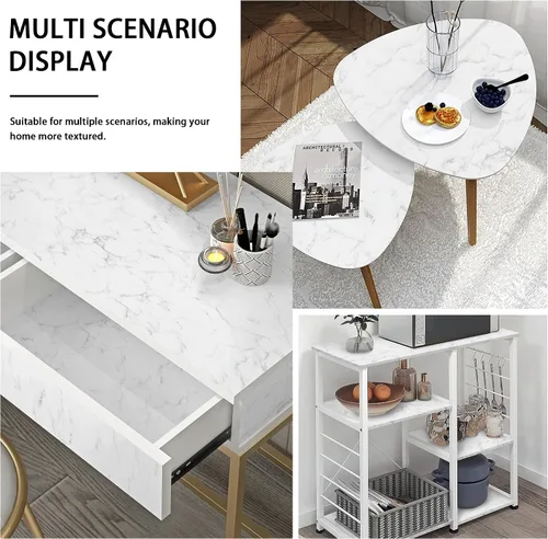 Miniatura 4 de Heroad Papel tapiz de contacto de mármol para despegar y pegar, papel tapiz de granito blanco y gris, papel tapiz autoadhesivo extraíble