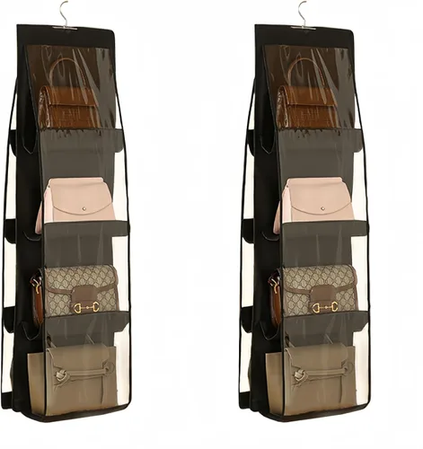 Miniatura 13 de HAN SHENG Organizador transparente para bolsos y bolsos, con 6 bolsillos, almacenamiento para colgar bolsas, estante colgante que ahorra espacio