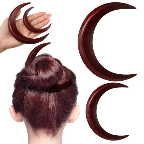 Miniatura 8 de 2 horquillas talladas a mano con luna creciente para mujer, palillo de pelo de luna, pinza para el cabello de luna creciente, horquilla de luna Negro