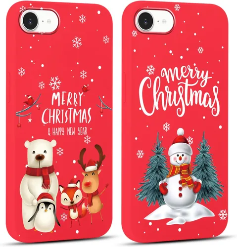 Miniatura 15 de Paquete de 2 bonitas fundas de Navidad para iPhone de 13/14 pulgadas, diseño de muñeco de nieve rojo, diseño de animales de Feliz Navidad, silicona