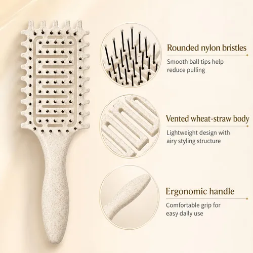 Miniatura 2 de Curl Defining Brush for Curly Hair, Vented Detangling Hair Brush for Wet and Dry Styling, Curved Brush for Shaping and Smoothing Curl Clumps, Beige