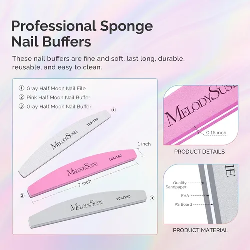 Miniatura 4 de MelodySusie Kit profesional de 16 piezas de pulidor de uñas, limas de uñas y tampones, bloque de pulidor de uñas, cepillo de uñas, kit de pulidores