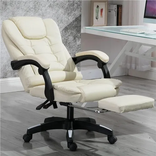 Miniatura 2 de Executive Leather Office Chair Big and Tall Reclining Swivel Desk Chair Adjustable Height with Footrest and Armrest(/Beige)