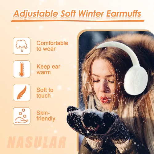 Miniatura 4 de NASULAR Orejeras de invierno para niños, orejeras cálidas para niñas, lindos calentadores de orejas peludos para niños, fundas plegables