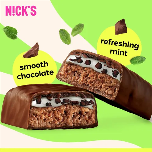 Miniatura 6 de N!CK'S Barras de proteínas de chocolate con menta Alto en proteínas Bajas en calorías Snacks bajos en carbohidratos aptos para dieta