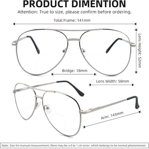 Miniatura 3 de Paquete de 3 Gafas de Lectura Bifocales para Mujeres y Hombres, Gafas Lectoras Bifocales de Aviador, Lentes de Doble Foco +2.0 3 pares: oro + plata