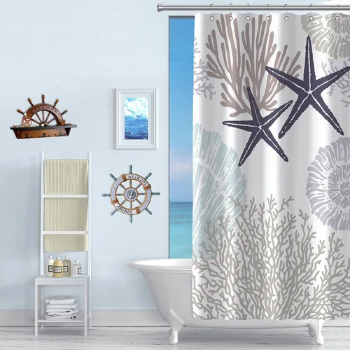 Miniatura 3 de Tritard Cortina de ducha pequeña de 36 x 72 pulgadas, tamaño medio, cortinas de ducha de tela impermeable náutica costera para baño, cortina de baño
