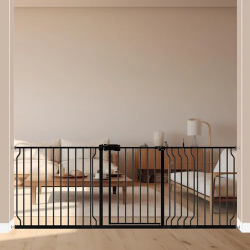 Miniatura 30 de ALLAIBB - Puerta de seguridad extra ancha con montaje a presión para niños, con pasillo para niños pequeños, niños, mascotas y perros, tensión Blanco