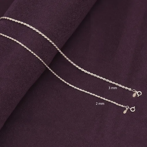 Miniatura 4 de LeCalla Links Solid 925 Sterling Silver Italian 2 MM, 3 MM Diamond-Cut Braided Rope Chain Necklace for Men Women with Spring Ring Clasp, Made in