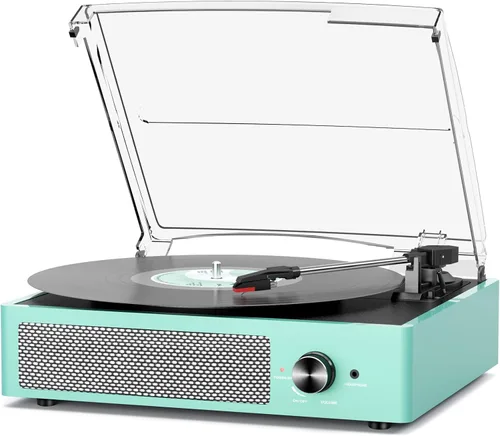 Miniatura 12 de Tocadiscos de vinilo con receptor Bluetooth integrado y 2 altavoces estéreo, 3 velocidades y 3 tamaños, tocadiscos retro portátil para Naranja