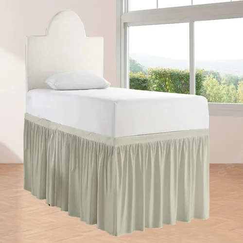 Miniatura 23 de Falda de cama larga de 42 pulgadas con caída de 42 pulgadas, patrón de volantes, falda de cama para dormitorio universitario, esquinas divididas