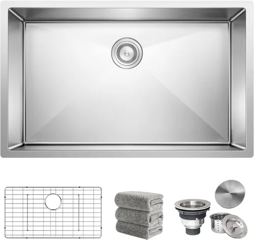 Miniatura 13 de Fregaderos de cocina 23x18 pulgadas Fregadero de cocina empotrado Fregadero de acero inoxidable 16 calibre Juegos de fregaderos de un solo tazón