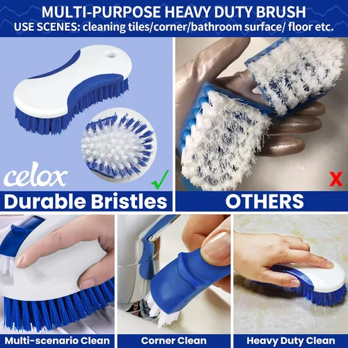 Miniatura 7 de CELOX Juego de cepillos de cocina con mango ergonómico, cepillos de limpieza profunda, incluye cepillo para platos (azul)
