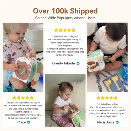 Miniatura 7 de Youuys Caja de Pañuelos de Juguete para Bebés de 6-12 Meses, Juguetes Sensoriales Montessori para Niño de 1 Año, Juguete Infantil con Pañuelos Bosque