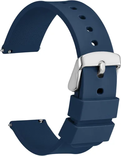 WOCCI Correa de reloj de silicona de 0.709 in, correa de repuesto de goma de liberación rápida con hebilla de acero inoxidable plateada (azul marino)