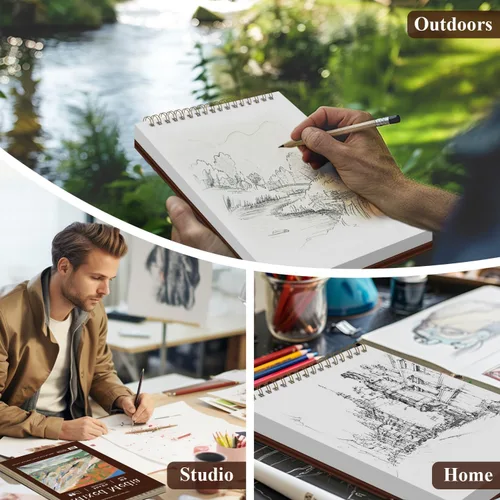 Miniatura 7 de Cuaderno de bocetos para medios mixtos de 9" x 12" - Cuaderno de bocetos multimedia de tapa dura, encuadernado en espiral, 60 hojas de papel