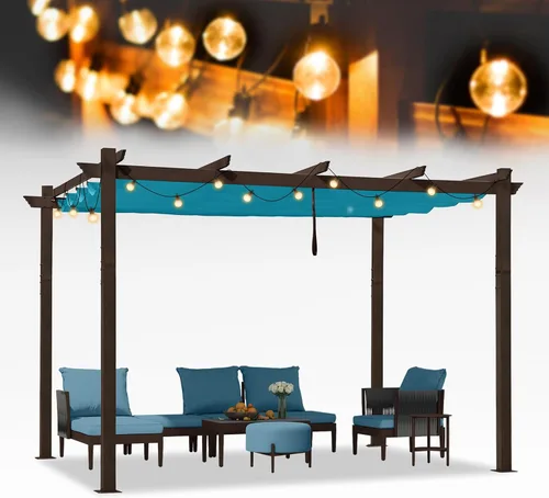 Miniatura 43 de PURPLE LEAF Pérgola Retráctil de 10' x 13' para Exteriores de Aluminio Blanco con Toldo de Sombra para Patio Refugio Moderno Marrón para Jardín