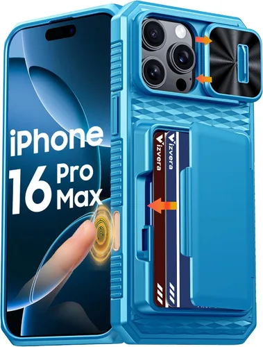 Miniatura 11 de Vizvera para iPhone 16 Pro Max Funda tipo cartera RFID [Soporte para tarjetas][Control de cámara][Cubierta de cámara] Funda protectora de silicona