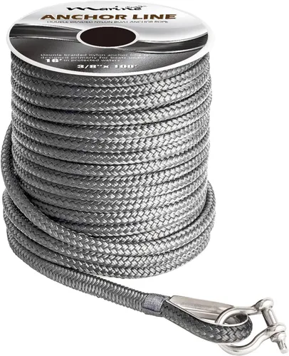 Miniatura 4 de MARINE SYSTEM Hecho de 3/8 pulgadas, 100 pies, 150 pies, línea de anclaje trenzada doble de nailon oro/blanco con dedal (3/8" x 100')