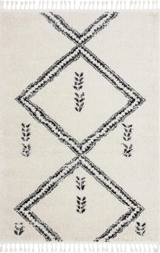 Miniatura 3 de Abani Alfombra marroquí de pelo largo marfil y gris, alfombra tradicional con estampado tribal de diamante, 7.9 x 10.2 pies (8 x 10), alfombra