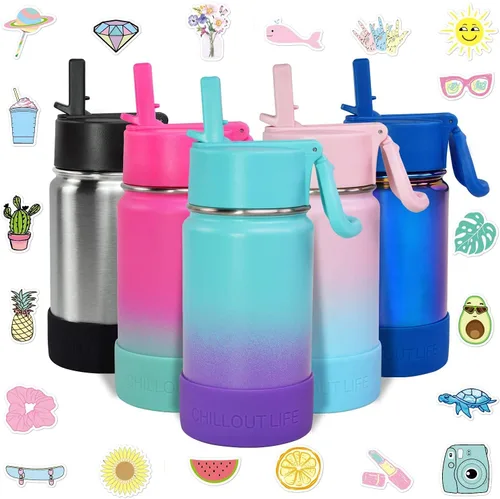 Miniatura 20 de CHILLOUT LIFE - Botella de agua aislada de 17 onzas con tapa con pajilla para niños, a prueba de fugas y bonitas calcomanías impermeables, termo