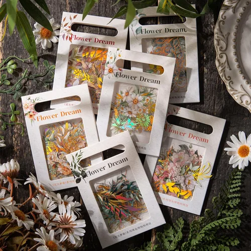 Dizdkizd Juego de calcomanías holográficas de flores y hojas, 240 calcomanías doradas para álbumes de recortes, pequeñas calcomanías florales