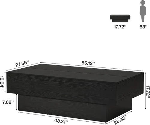 Miniatura 2 de Tribesigns - Mesa de café moderna negra, mesa de té rectangular de madera de 55 pulgadas, mesa central grande para sala de estar, sala de recepción