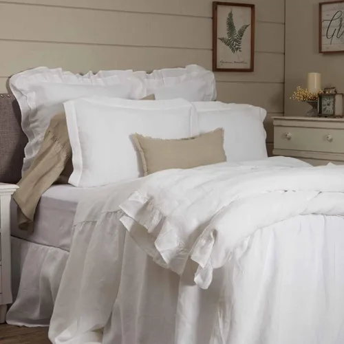 Miniatura 6 de Piper Classics Provincial Linen - Colcha de lino blanco con volantes, 56 pulgadas de ancho x 78 pulgadas de largo, falda con volantes en 3 lados
