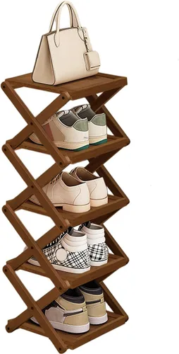 Miniatura 12 de YYW Zapatero plano de bambú para entrada, sin instalación y plegable, pequeño zapatero vertical, ahorra espacio, zapatero estrecho para armario
