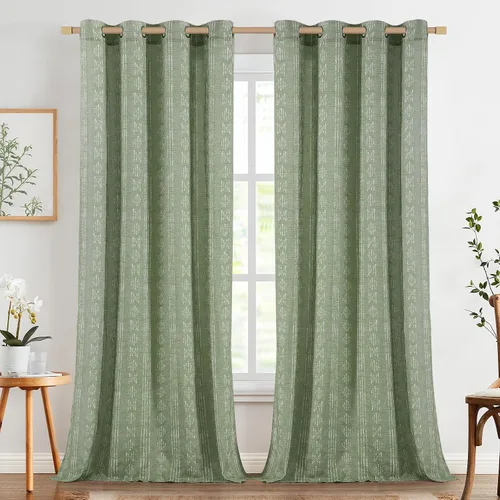 Miniatura 26 de jinchan Cortinas bohemias a rayas para sala de estar, cortinas de lino estilo granja de 63 pulgadas de largo, 2 paneles para dormitorio, mudcloth