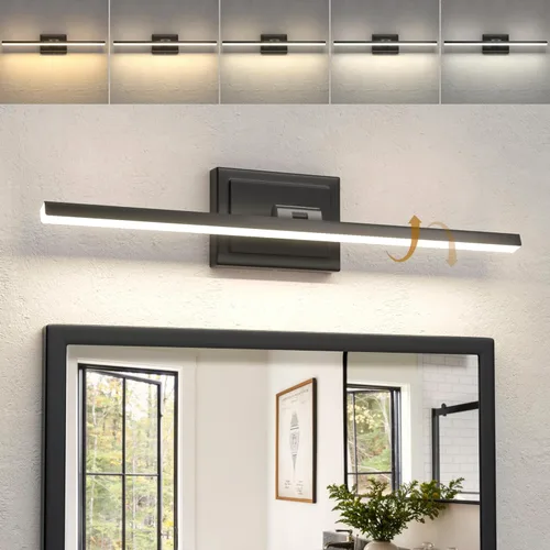 NIORSUN Lámpara de baño moderna de 24 pulgadas, 14W 5CCT regulable LED negro, luces de tocador de baño sobre espejo, luces de tocador para espejos